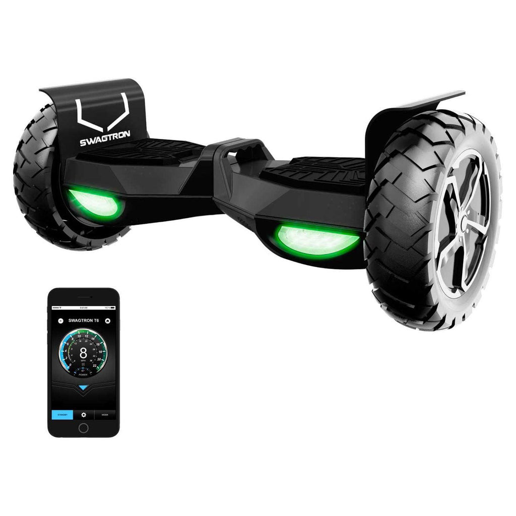 Swagtron Off-Road T6 Hoverboard. 420 lb Weight Limit. Black. Bluetooth Speaker. 10 Inch Wheel 12 Mph UL-Compliant