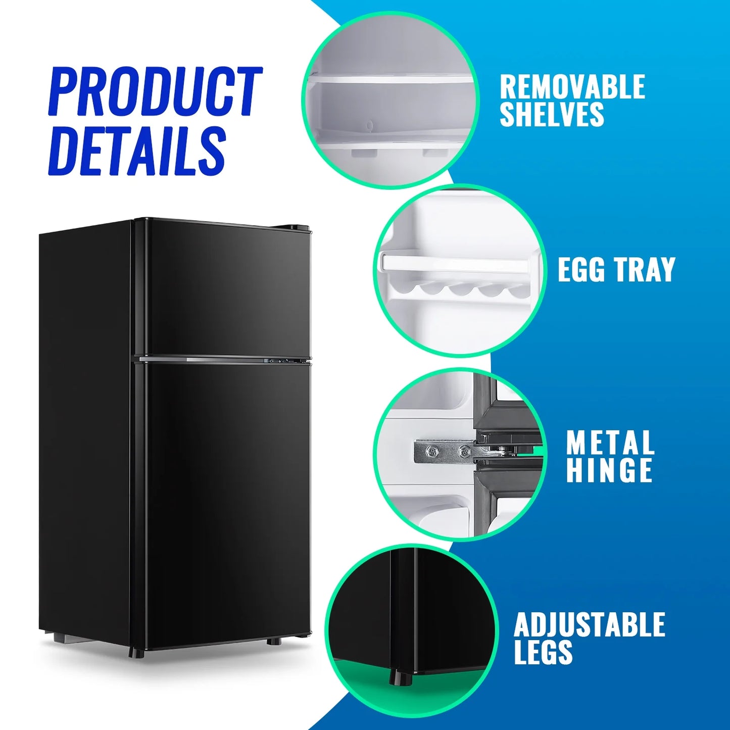 Tacool 2.4 Cu.ft Mini Fridge with Freezer, Small Refrigerator Apartment Size Fridge Black, NEW
