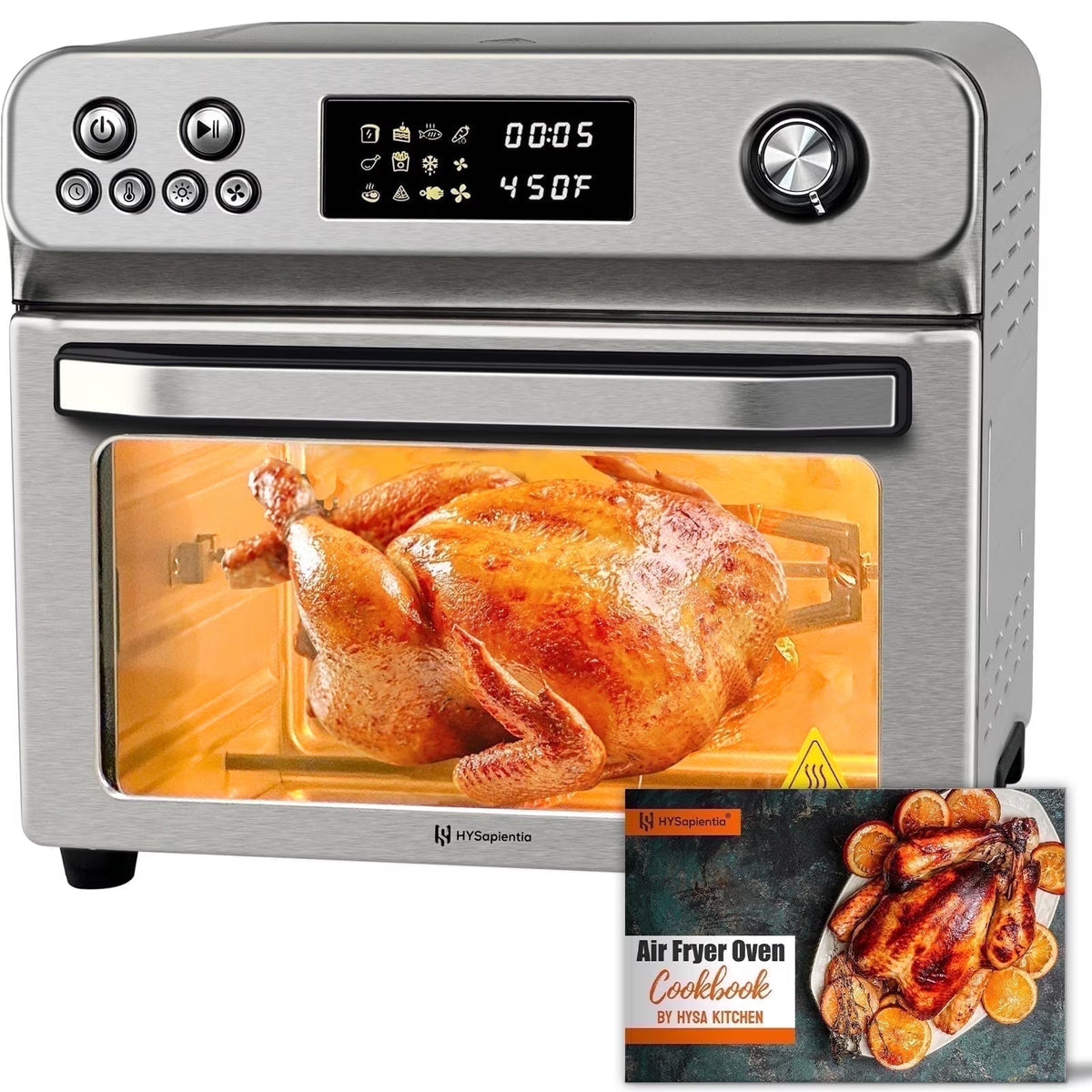 HYSapientia 26QT Air Fryer Oven With Rotisserie 1800W Toaster Oven Air Fryer Combo, 10 in 1 Convection Oven Countertop, Airfryer Toaster Oven, Mini Toaster Oven,Stainless Steel Outer
