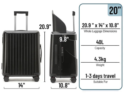 Fridtrip 20 Inch Carry On TSA Lock Luggage with Foldable Seat for Kids& Adult,Lockable Spinner Wheels Free Luggage Cover and Safety Seatbelt Travel Suitcase