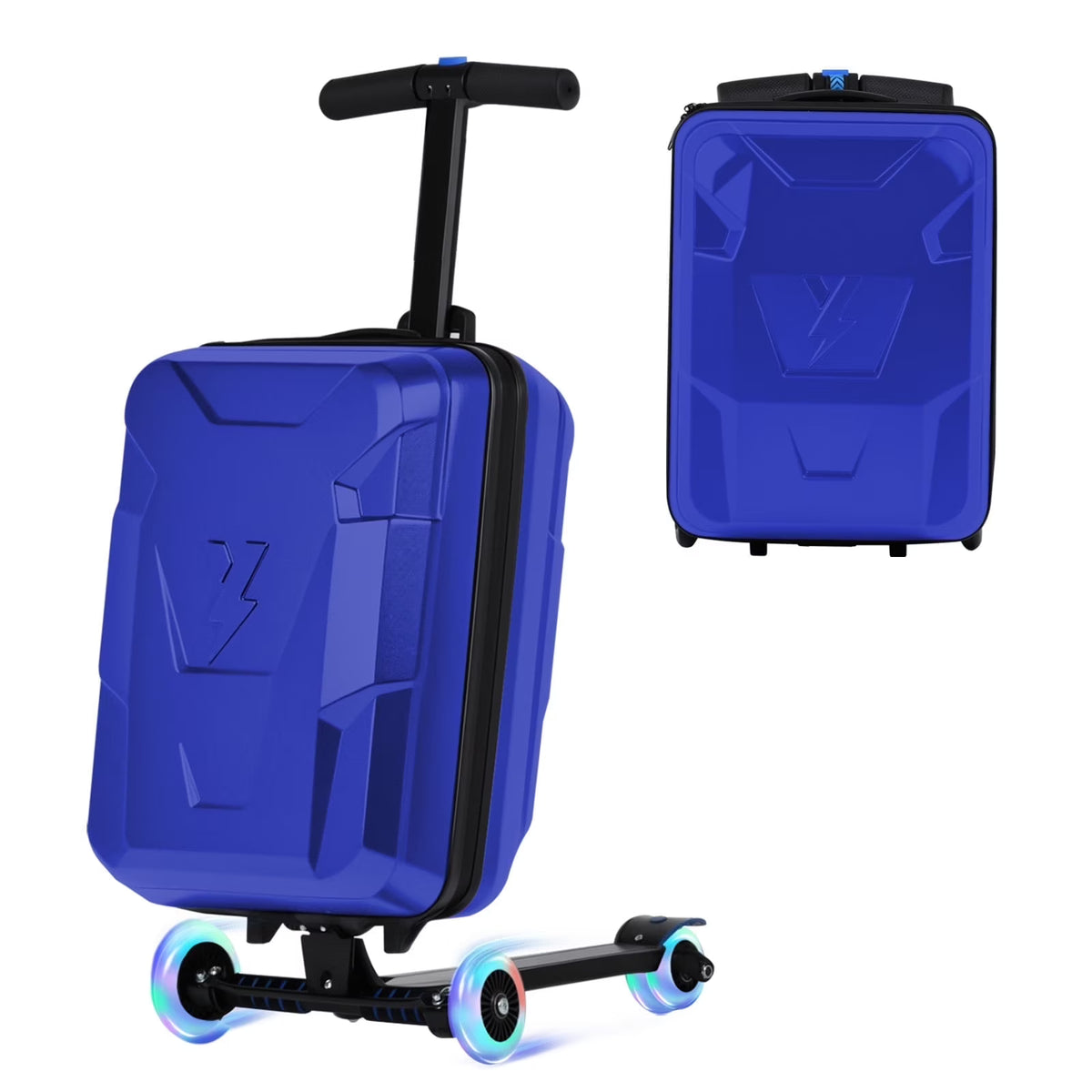 Advwin Ride-On Scooter Suitcase with LED Light-up Wheels, Hardshell Lightweight Foldable Rideable Luggage for Kids & Adults, Silver