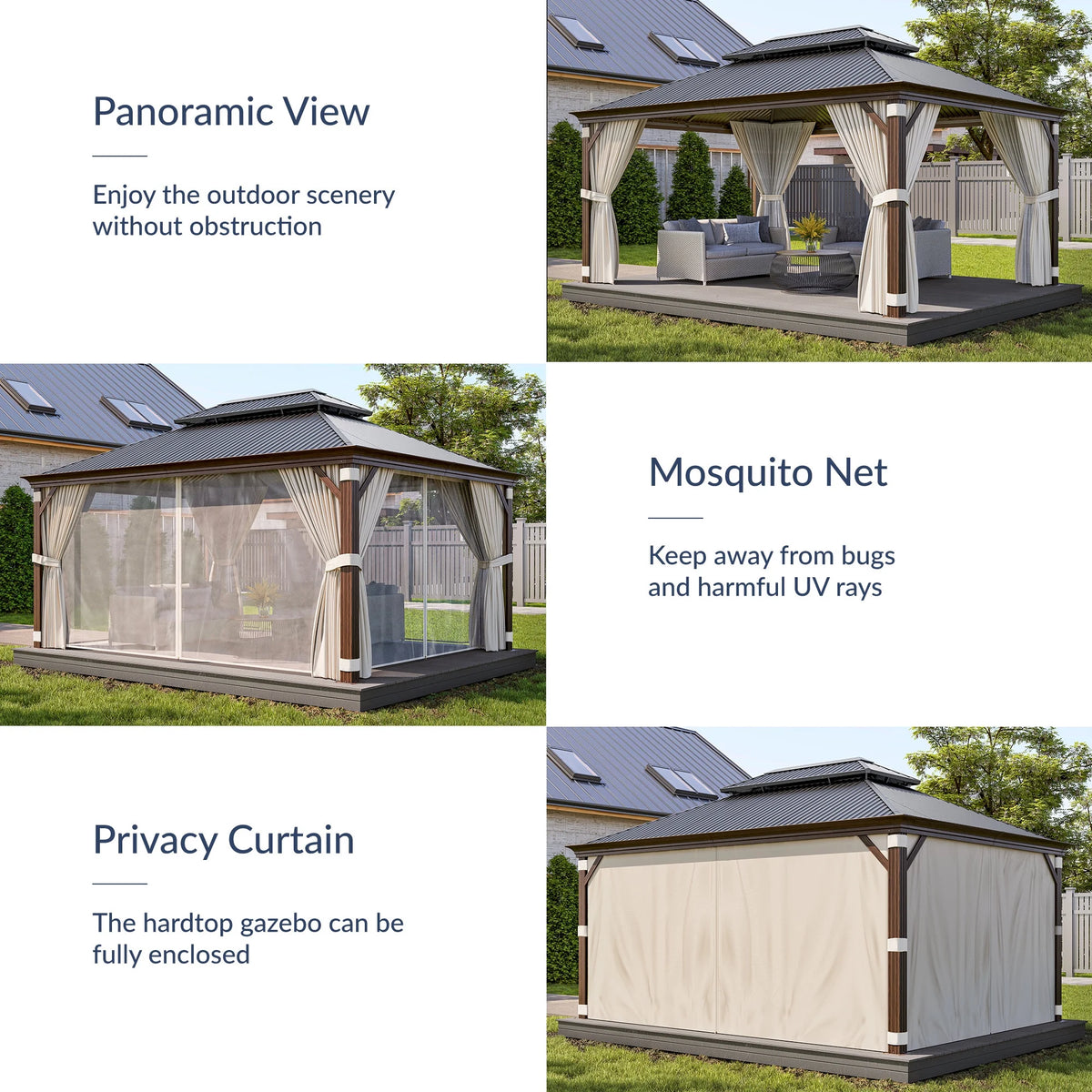 BELLEZE 12 x 16ft Hardtop Gazebo, Widen Pole Outdoor Canopy, Aluminium Frame Galvanized Steel Double Roof Waterproof Gazebo Tent with Nettings and Curtains for Patio, Backyard, Deck, Lawns, Garden