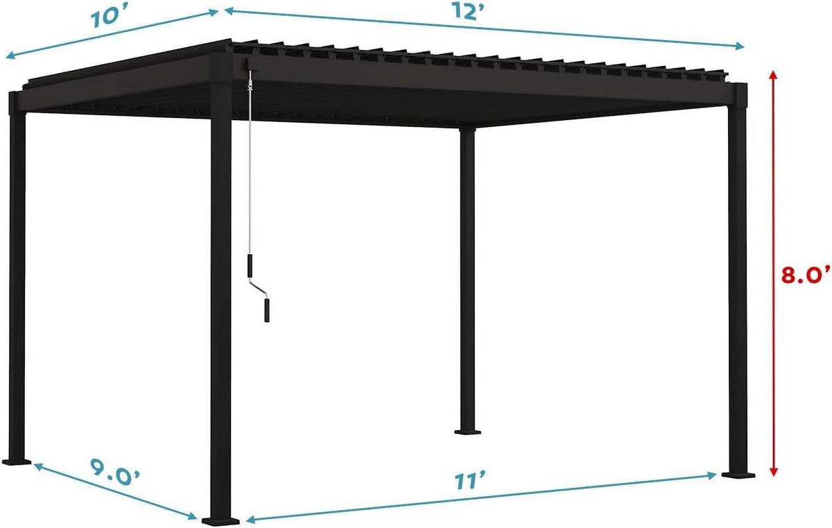 Mirador 10'x 10' Outdoor Pergola, 80S Steel Frame w/ Adjustable Louvers Roof for Garden, Patio, Backyard, Dark Gray