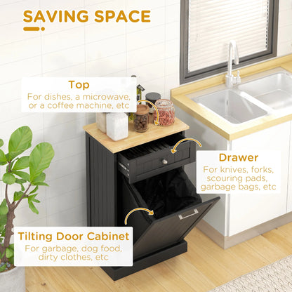 HOMCOM Kitchen Tilt Out Trash Bin Cabinet, Free Standing Recycling Cabinet