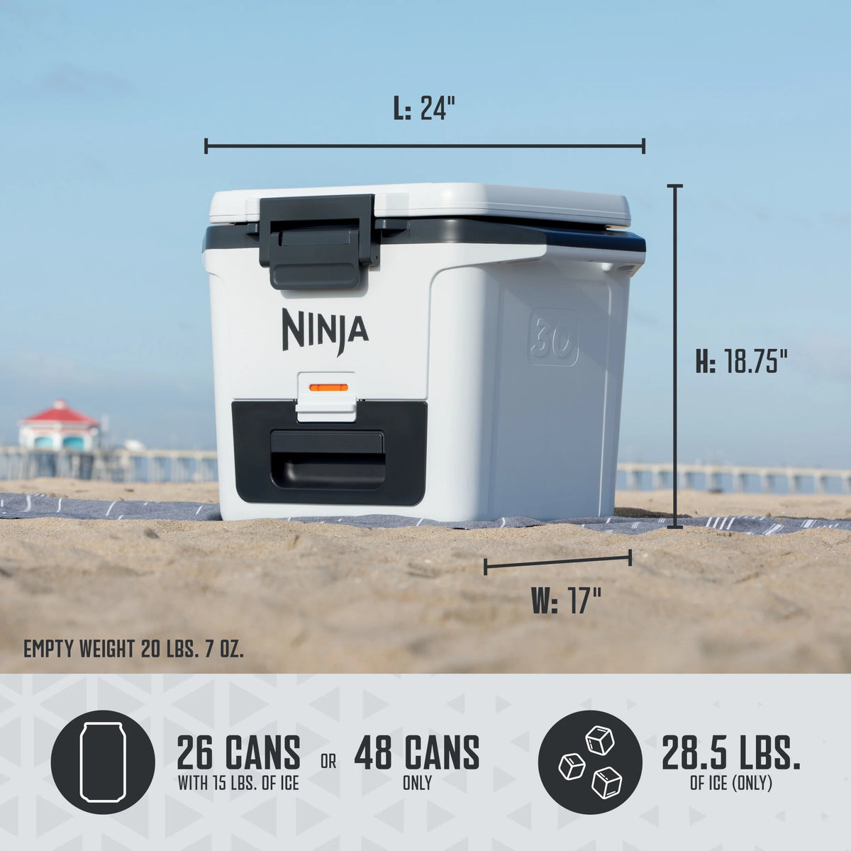 Ninja FrostVault 30qt Hard Cooler with Dry Zone, Ice Chest Cooler, White, FB131WH
