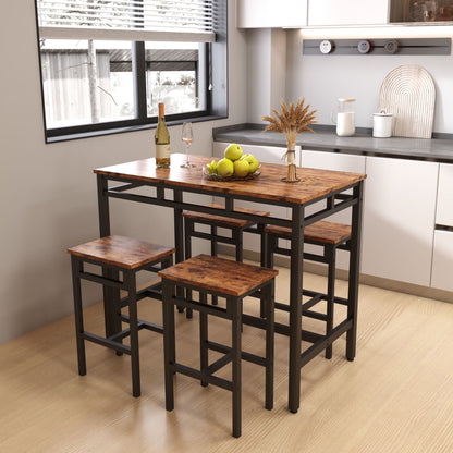 Counter Height Table Set of 5, Breakfast Bar Table and Stool Set, Minimalist Dining Table with Backless Stools, Wood Top Pub Table & Chair Set for Kitchen Apartment Bistro - Space Saving