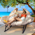 Outdoor Loveseat Rocking Chair with Thicken Cushion and Phone Holder for 2 Person for Garden Patio Yard (Beige)