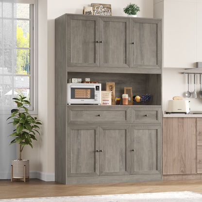 Homfa 72" Tall Kitchen Pantry with Microwave Shelf, Freestanding Kitchen Cupboard, Floor Cabinet for Dining Room, White