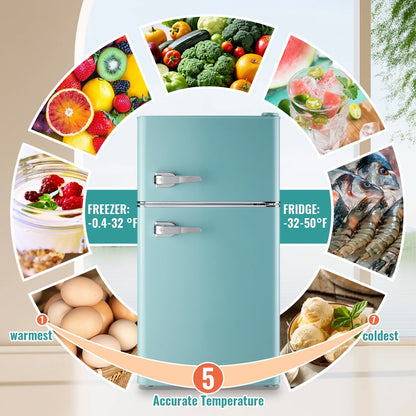 TACOOL Refrigerator with Top Freezer 3.5Cu.ft Two Door Small Mini Fridge with Extra Drink Space for Home Office Dorm Red