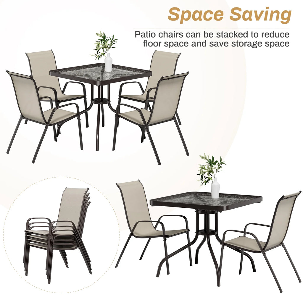 Pirecart 5-Piece Outdoor Patio Dining Table Set with 4 Stackable Textilene Chairs for for Patio, Lawn, Garden, Gray