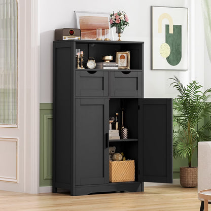 FANGSUM Rattan Storage Cabinet with 2 Drawers & 2 Shelves, Floor Cabinet for Living Room