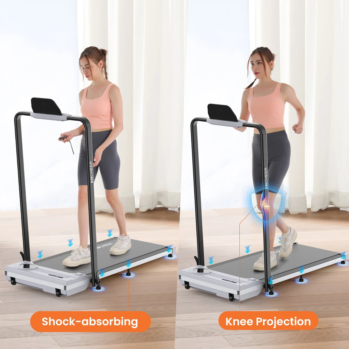 ANCHEER Portable Folding Walking Pad 300lb, 7.5 MPH Under Desk Treadmill with Remote Control & LED Display,2 in 1 Walking Pad Treadmill for Home/Office/Exercise(Pink)