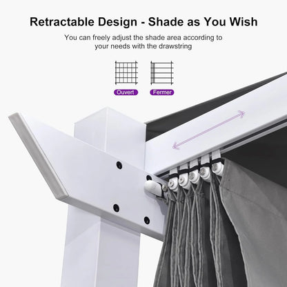 PURPLE LEAF Outdoor Retractable Pergola with Sun Shade Canopy 10' x 13' Patio Aluminum Pergola Shelter for Backyard Deck Garden Modern Metal Grape Trellis Pergola, Beige