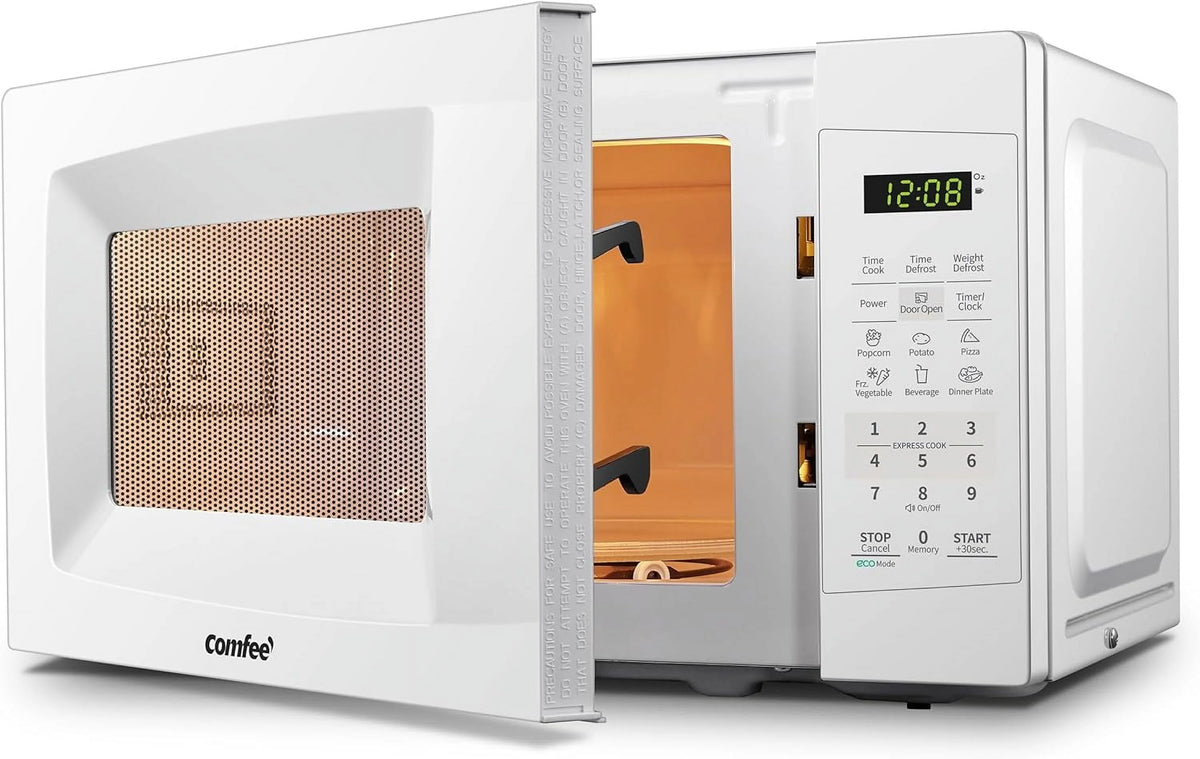 Countertop Microwave with Sound On/Off, Eco Mode, and Convenient One-Touch Button, 0.7 Cubic Foot, White