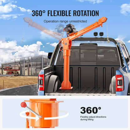 VEVOR Electric Pickup Truck Crane, 2200 lbs, Folding Truck-Mounted Bed Crane with Electric Winch 6000 lbs, Steel Pickup Truck Jib Crane Hoist 360�� Swivel for Lifting Goods in Construction, Factory
