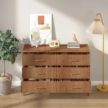 Fluted 6 Drawers Dresser, Wide Modern Chest of Drawers, 6 Drawer Double Dresser