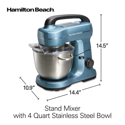 Hamilton Beach 4 Quart Stand Mixer for Kitchen, 7 Speeds, Tilt-Head, Dough Hook, Whisk & Flat Beater, Black
