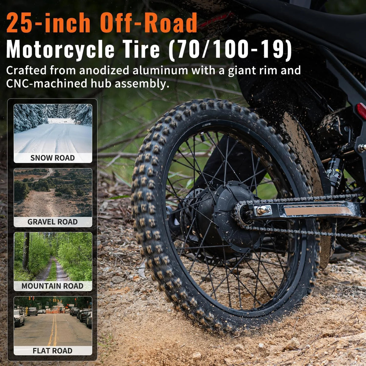 2000W Electric Dirt Bike for Adults Ridingtimes GT73 UL2849,Brushless Hub Motor,18.2AH*2 Electric Bike with 25\" tires digital screen Carbon Steel,Black