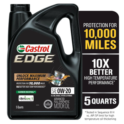 Castrol EDGE 0W-20 Advanced Full Synthetic Motor Oil, 5 Quarts, Case of 3