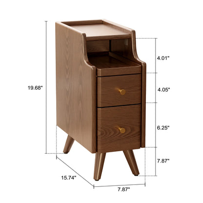 Small Nightstand,Solid Wood Nightstand with Drawers, Walnut Bedside Table for Bedroom