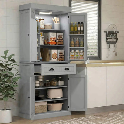 Spaco 17-Tier Kitchen Small Pantry Cabinet with 2 Doors and 6 Adjustable Shelves, Cabinet Pantry, Freestanding 5-Tier Shelving Pantries for Kitchen Storage, Gray