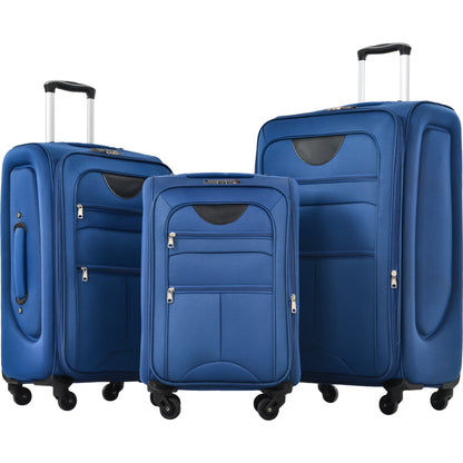 EUROCO 3 Piece Softside Luggage Set,Expandable Suitcase Set with TSA Lock and Spinner Wheels,Lightweight Suitcase for Men Women(20",24",28"),Black