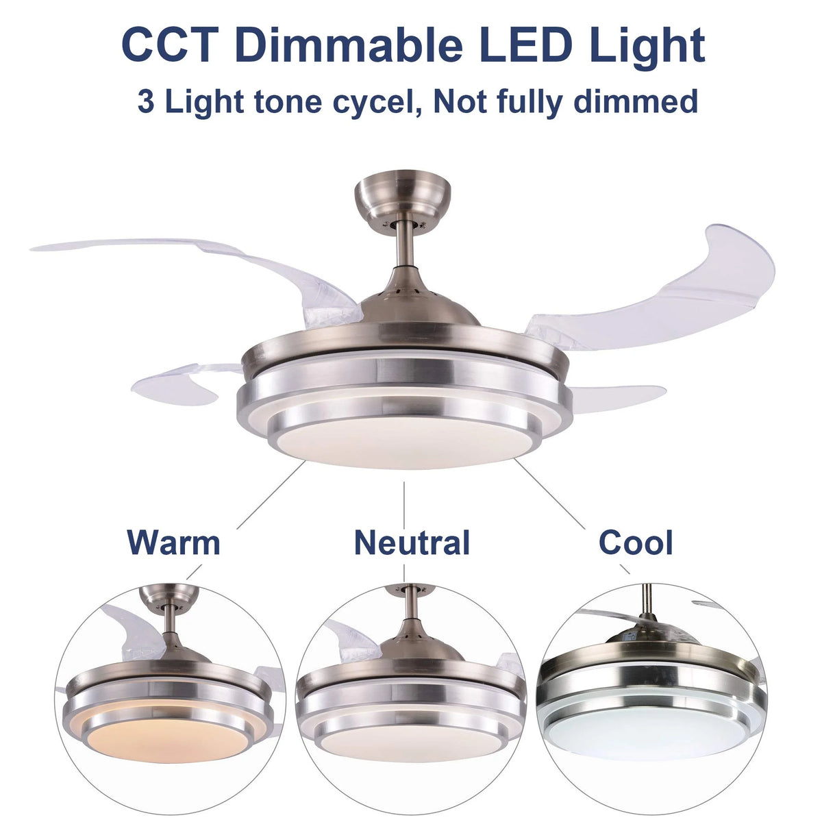 42" Retractable LED Ceiling Fan with Remote Control and Light Kit Included