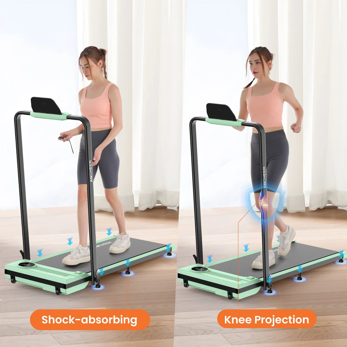 ANCHEER Portable Folding Walking Pad 300lb, 7.5 MPH Under Desk Treadmill with Remote Control & LED Display,2 in 1 Walking Pad Treadmill for Home/Office/Exercise(Pink)