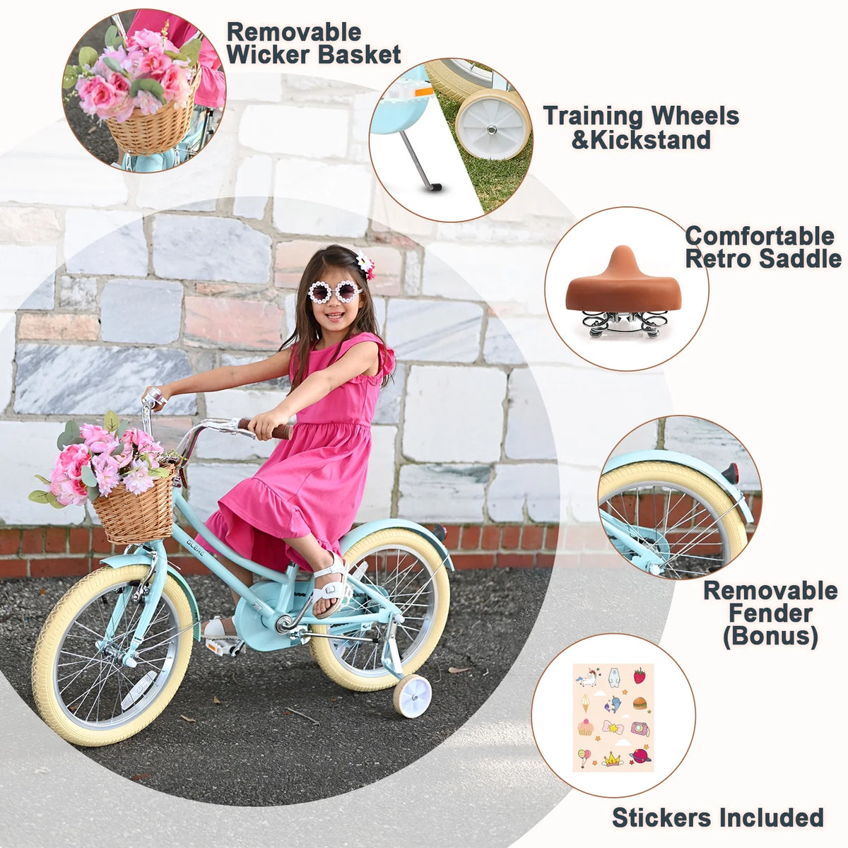 Glerc Little Molly 12 inch Kids Girls Bike for1 2-4 Years Old Child and Toddler,gifts,Pink