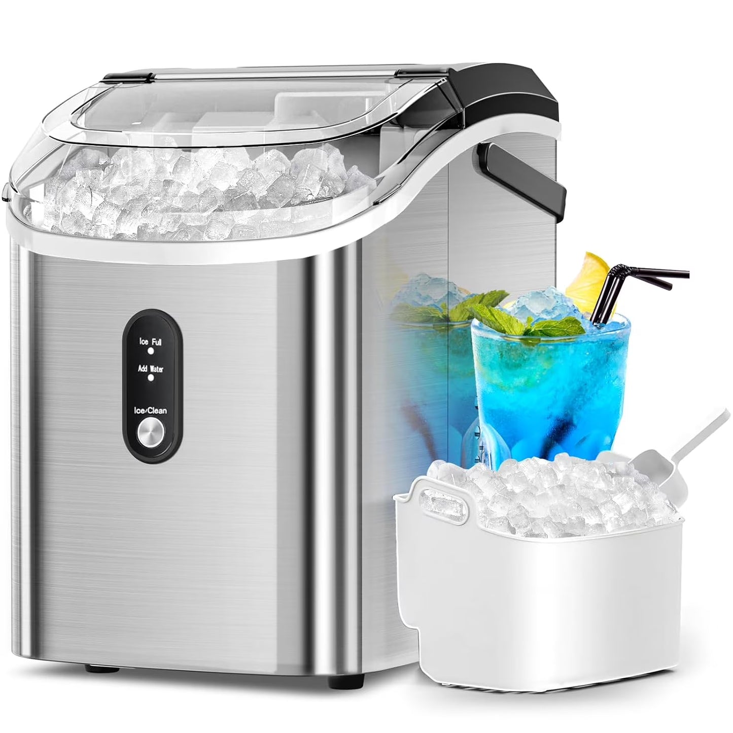 Auseo Nugget Ice Maker Countertop,  Ready in 6 Mins ,35Lbs Each  day with Self-Cleaning,Portable Sonic  Ice Machine  for Home/Office/Bar, Black