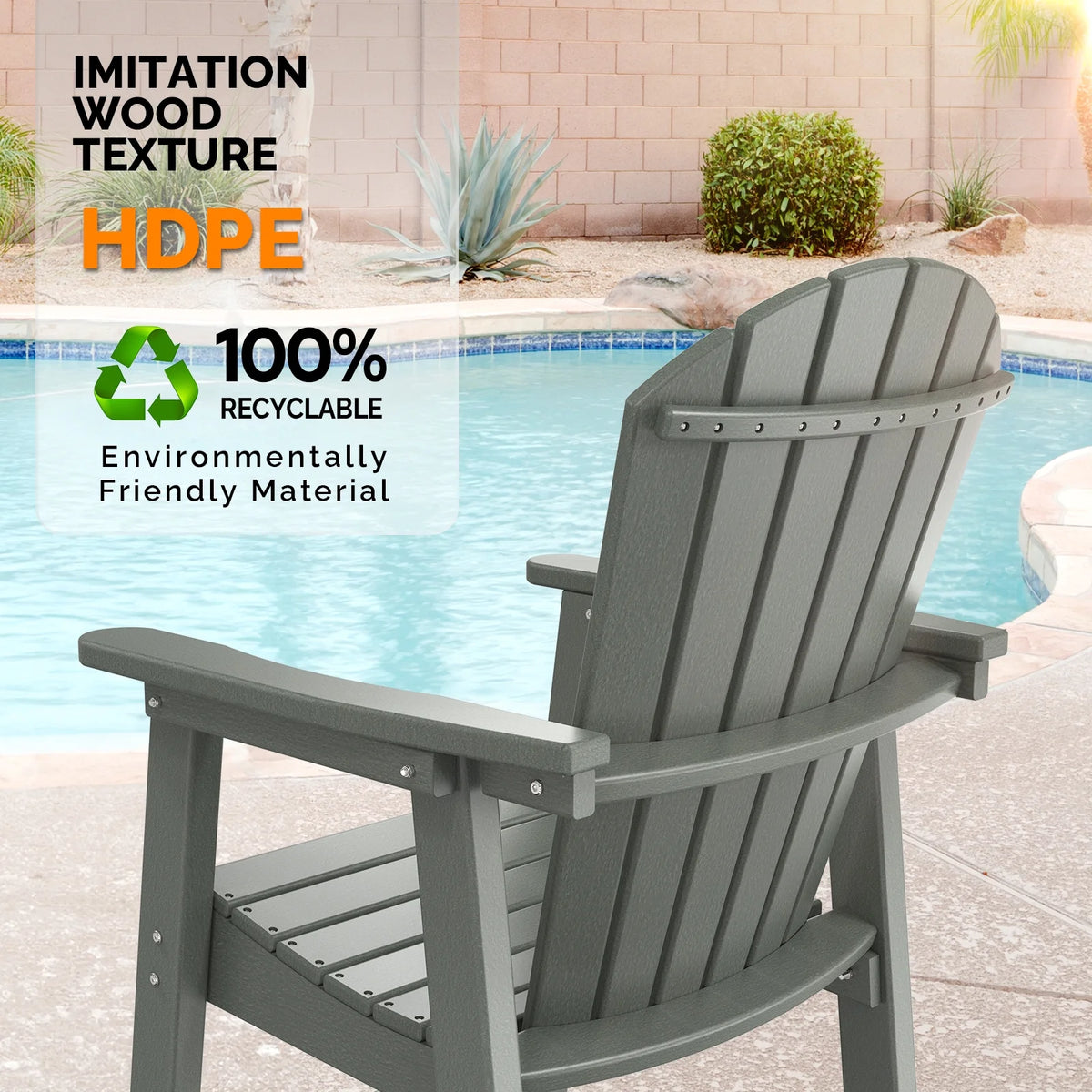 UBesGoo Tall Adirondack Chairs,HDPE All Weather Poly Lumber with Cup Holder,Outdoor Bar Stools with Wide Armrest for Outdoor Deck Lawn Pool Backyard,Lake Blue