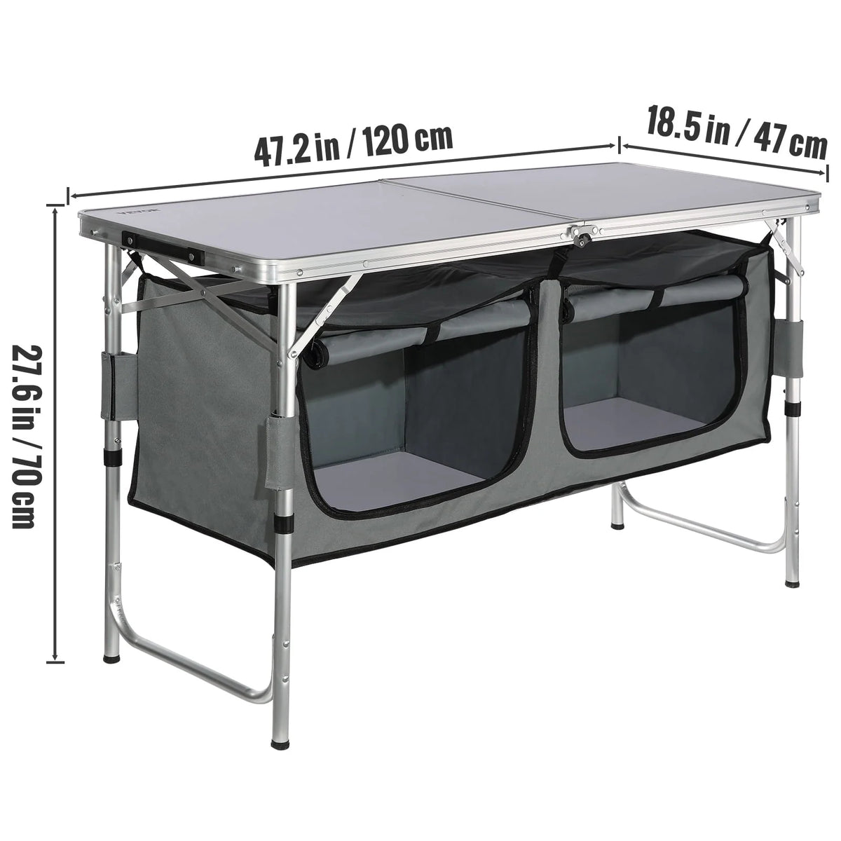BENTISM Camping Kitchen Table Folding Portable Cook Station 3 Adjustable Heights