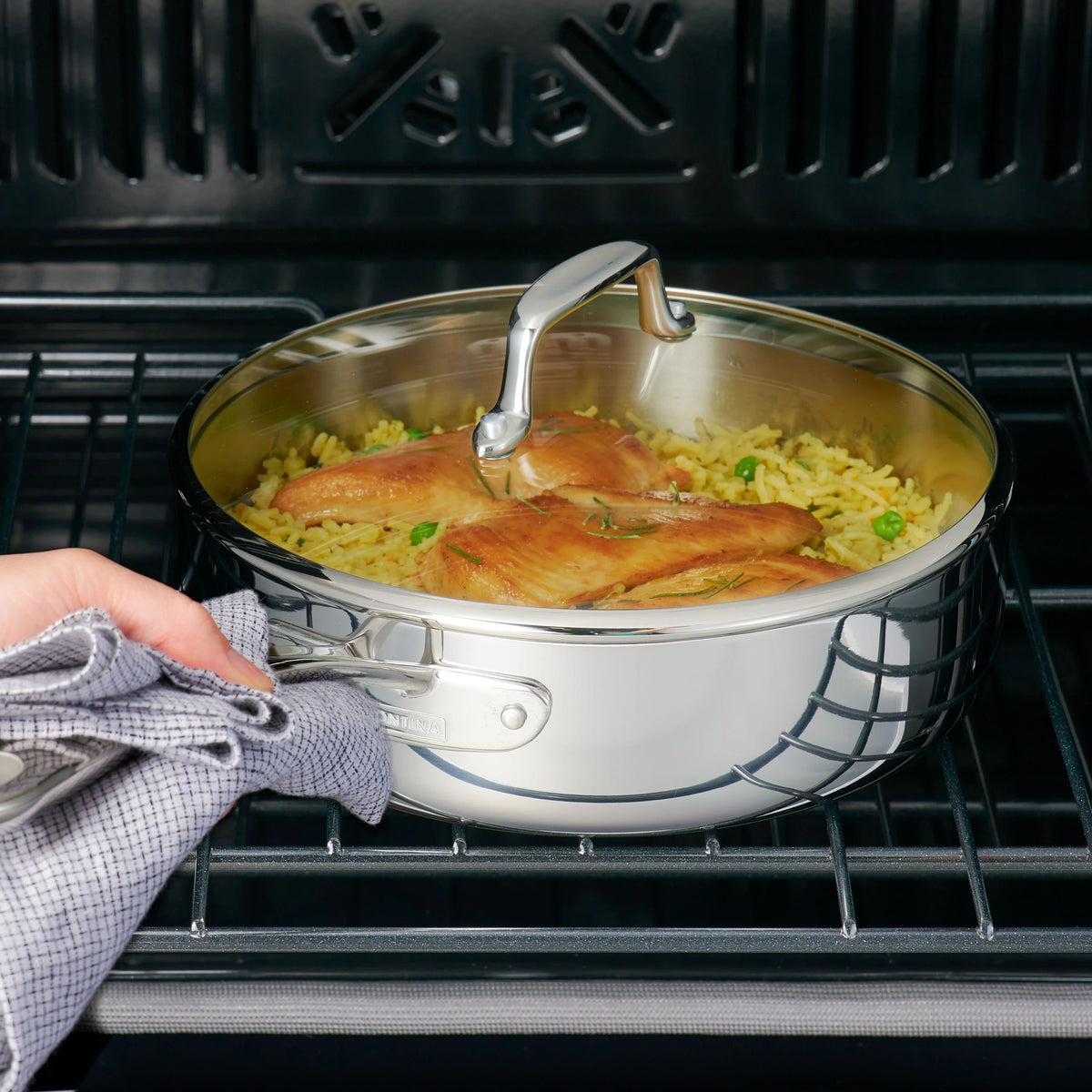Tramontina 14-Piece Tri-Ply Clad Stainless Steel Cookware Set, with Glass Lids