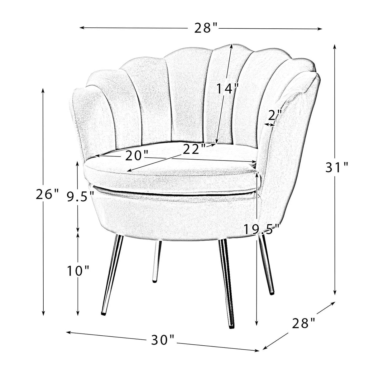 14 Karat Home Seashell Upholstery Barrel Chair with Gold Legs for Living Room, Ivory