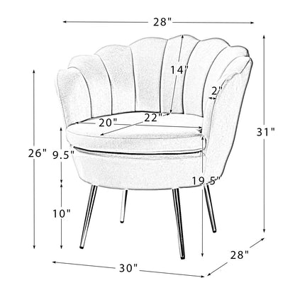 14 Karat Home Seashell Upholstery Barrel Chair with Gold Legs for Living Room, Ivory