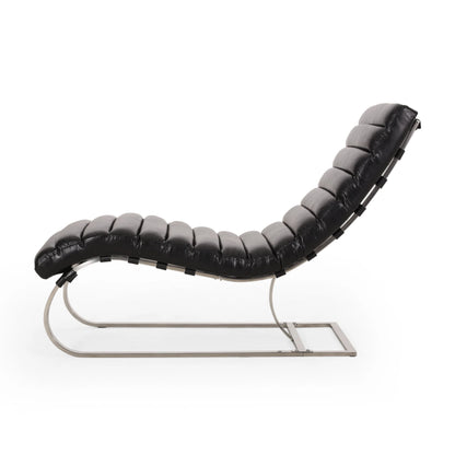 Zarae Modern Channel Stitch Chaise Lounge, Midnight Black and Silver