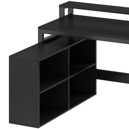 Dextrus 65" L Shaped Desk with Power Outlets and Monitor Stand , Computer Desk with LED Light &File Cabinet, Corner Desk with 3 Drawers & 4 Open Storage Shelves, Modern Home Office Desk, White