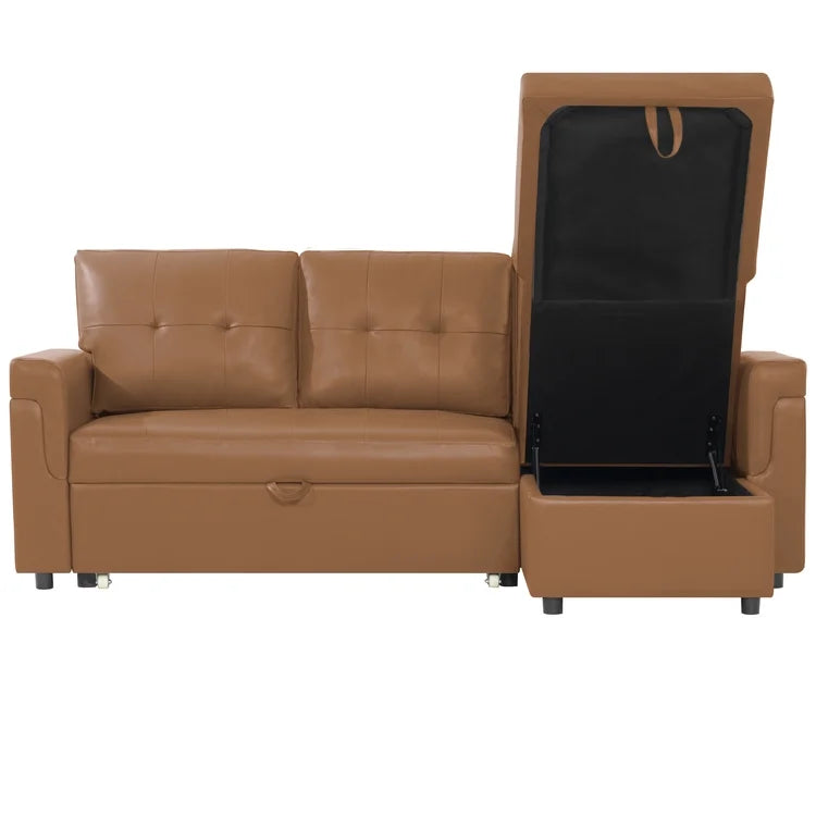 Naomi Home Perry Modern Leather Sectional Sofa with Storage Chaise-Color:Caramel,Fabric:Air Leather