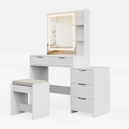 Vanity Desk, Lofka Makeup Vanity with Mirror and Lights, Large Vanity Table Set, White