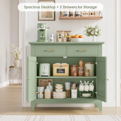 Homfa Entryway Cabinet, Kitchen Storage Cabinet, Farmhouse Buffet Sideboard with 2 Drawers and 2 Doors,Coffee Bar with Storage for Dining Room Living Room,White