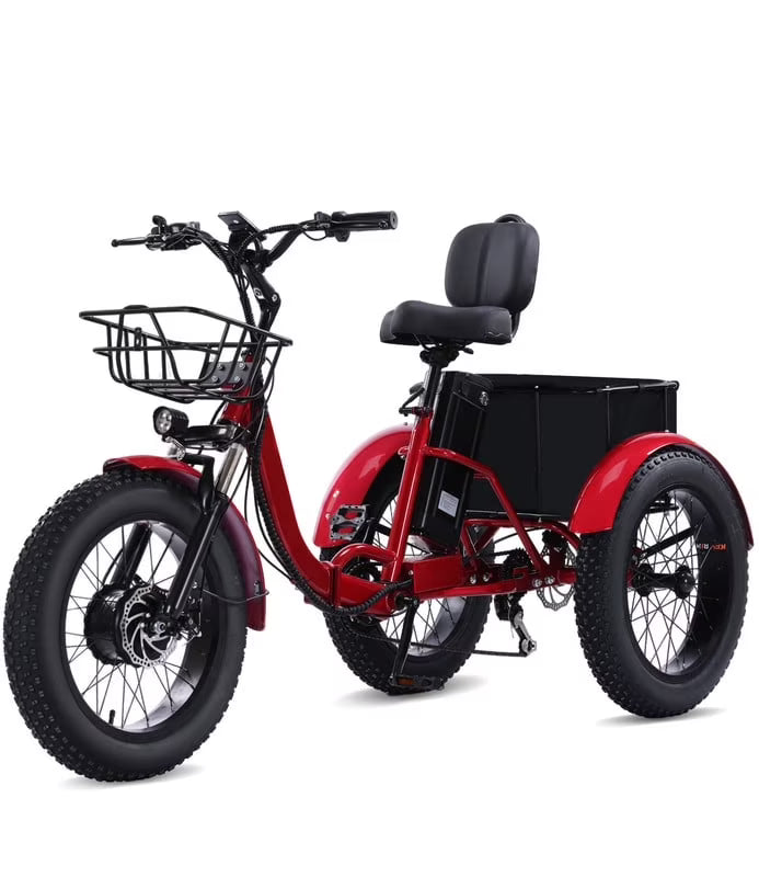 YEBEI Electric Tricycle for Adults Folding E-Trike Motorized Tricycle Electric 3 Wheels Trike Powerful 500W Motor Electric Tricycle 48V15AH Lithium Battery Max 20MPH 20*4.0” Fat Tire Orange