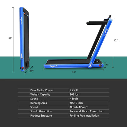 Gymax 2 in 1 Folding Treadmill 2.25HP Running Machine w/ Dual Display APP Control Black