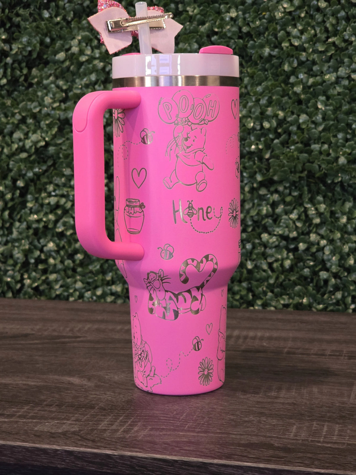 Winnie the Pooh Stanley Cup 40oz | Pink Tumbler | Peony | Custom Laser Engraved Quencher