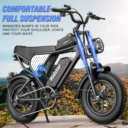 1500W MTB Electric Bicycle 48V 20Ah Removable Battery E-Bike��Electric Bike for Adults 20" Fat Tire Electric Motorcycle, Shimano 7 speed Full Suspension Mountain Bike UL2849