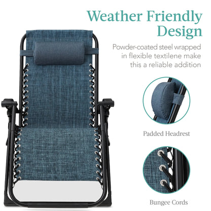Best Choice Products Oversized Zero Gravity Chair, Folding Recliner w/ Removable Cushion, Side Tray - Fossil Gray