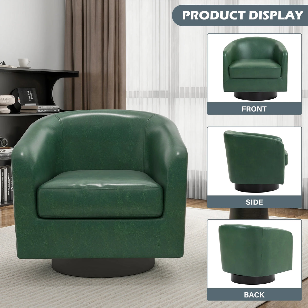 UIXE Swivel Accent Chair, Upholstered Fabric Barrel Chair for Living Room, Small Single Sofa Bedroom Reading Seat, Light Gray