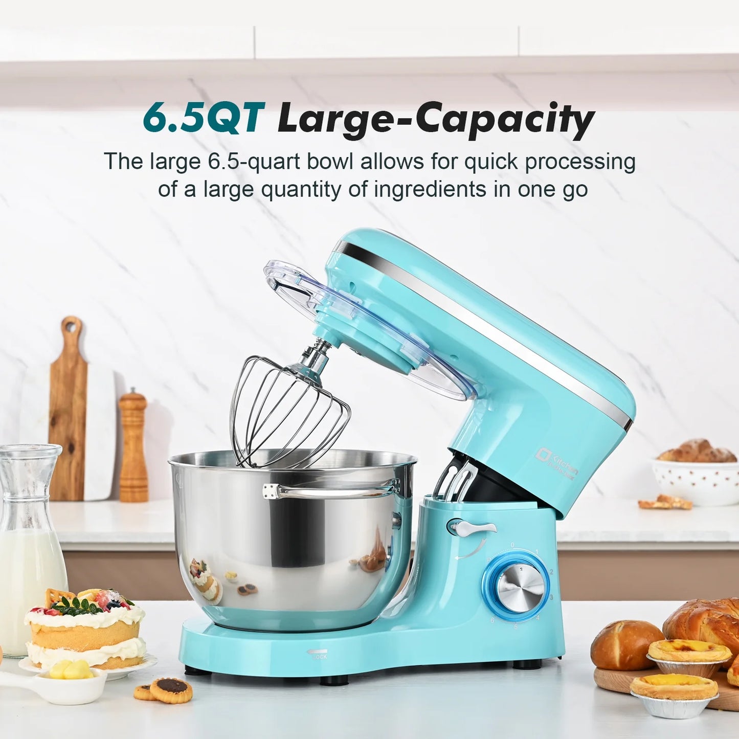Kitchen in the box Tilt-Head Stand Mixer, Electric Kitchen Mixer with 6.5QT Stainless Steel Bowl, 660W Food Mixer with 6-Speed, Black