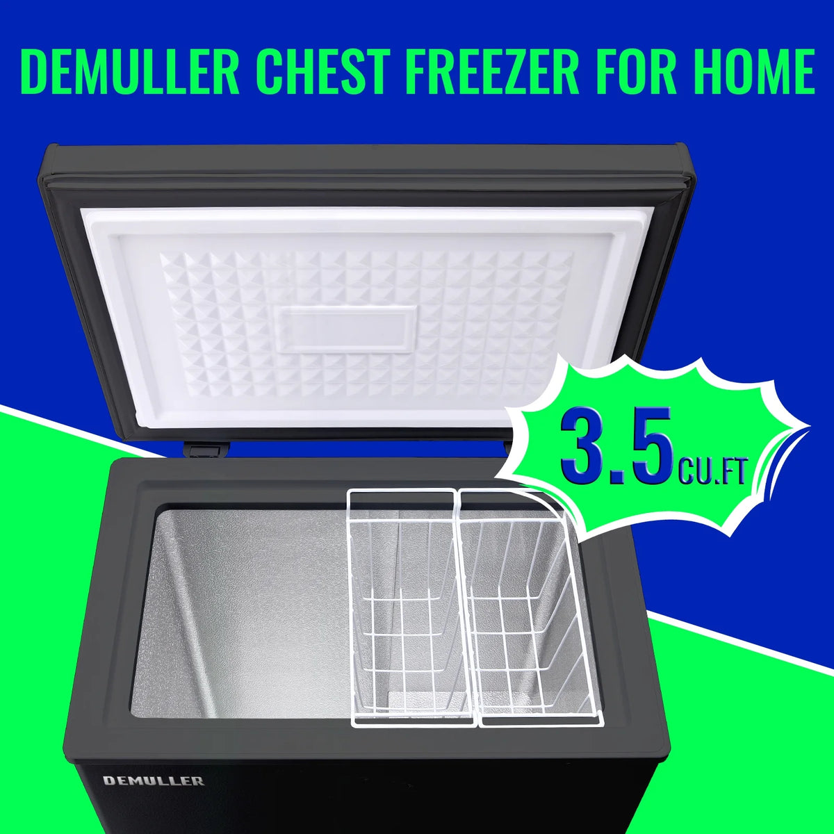 DEMULLER 3.5 Cu.ft Chest Freezer with Electronic Panel, Accurate Temperature Display to 1�?BLACK