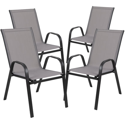 Emma + Oliver 4 Pack Gray Outdoor Stack Chair with Flex Comfort Material - Patio Stack Chair
