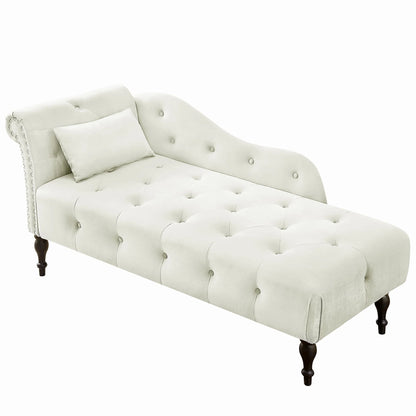 HUTWIFE Velvet Chaise Lounge, Left Arm Design Chaise with Nailhead Trim Tufted Button Lounge Chair with Pillow Modern Upholstered Rolled Arm Lounges Chair for Living Room Bedroom